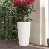 Round Woven Plastic Planter | Tall Rattan‑Style Decorative Pot