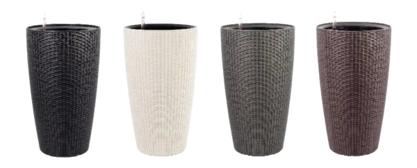Round Woven Plastic Planter | Tall Rattan‑Style Decorative Pot