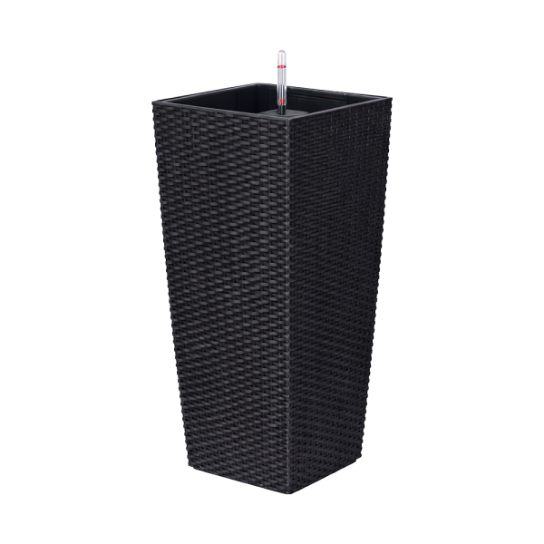 tall woven plastic planter rattan style outdoor decorative black pot by WelPlant Tall Woven Plastic Planter Series | Outdoor Decorative Rattan‑Style Pots