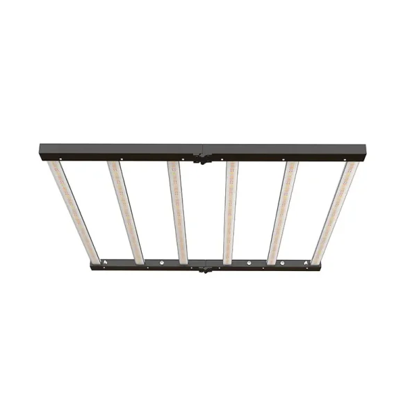 720W 180-degree foldable 6-bar LED grow light fixture in black aluminum housing with full spectrum diodes