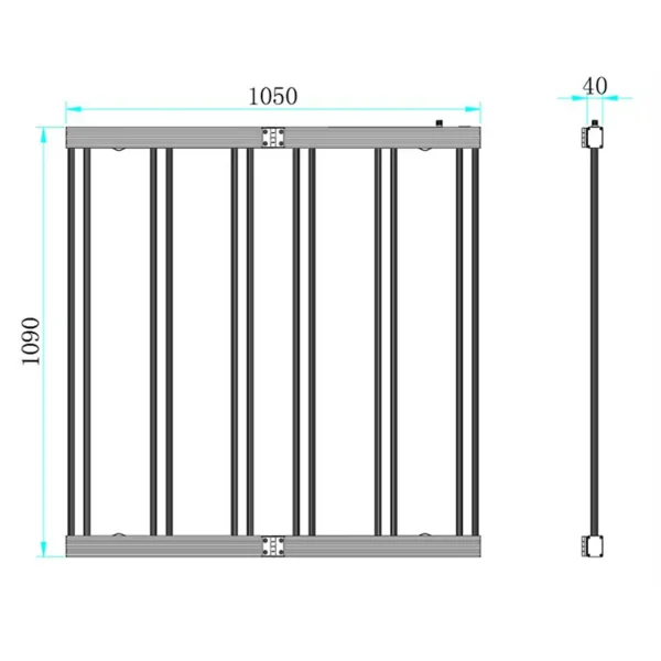 Dimensional drawing and carton packing parameters for 720W foldable multi bar LED lighting system