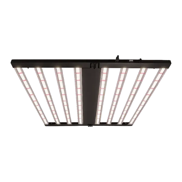 800W foldable LED grow light full spectrum 800W 8-bar commercial foldable LED grow light partially folded showing RJ12 ports and aluminum heat bars