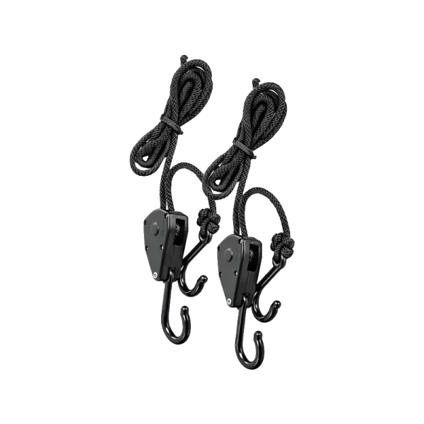 Rope Ratchets with Plastic hooks Pair of 5ft adjustable rope ratchet hangers with durable plastic hooks and solid braided polypropylene cord
