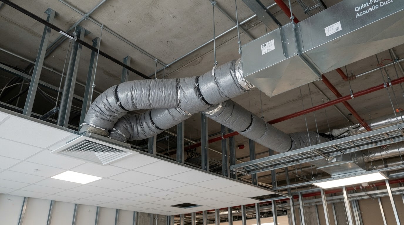 Insulated acoustic flexible ducting installed for quiet ventilation