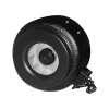 Centrifugal steel housing inline duct fan with vibration dampening leather jacket and variable speed controller