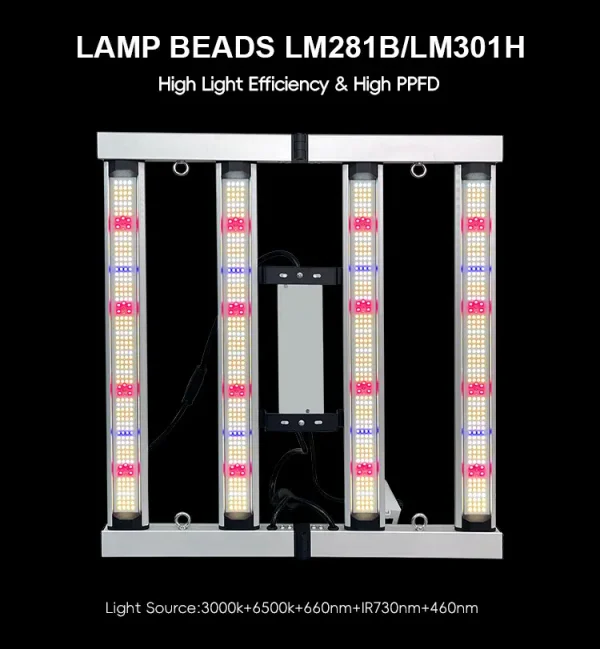 240W Full Spectrum LED Grow Light - leds 240W Full Spectrum LED Grow Light Bar Frame – High-Efficacy 2.5 μmol/J (660 μmol/s PPF, 660nm Deep Red & 730nm Far Red, AC 110-277V Input, 838x839mm Frame for 2x2ft Canopy Coverage)