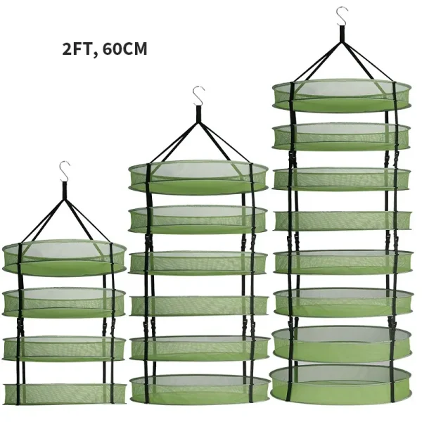 Hanging Herb Drying Net Rack with Enclosed Zippers – 2FT / 60cm Collapsible Mesh Dryer (2, 4, 6, 8 Tier Options) with Carrying Bag for Herbs, Flowers, Plants & Food