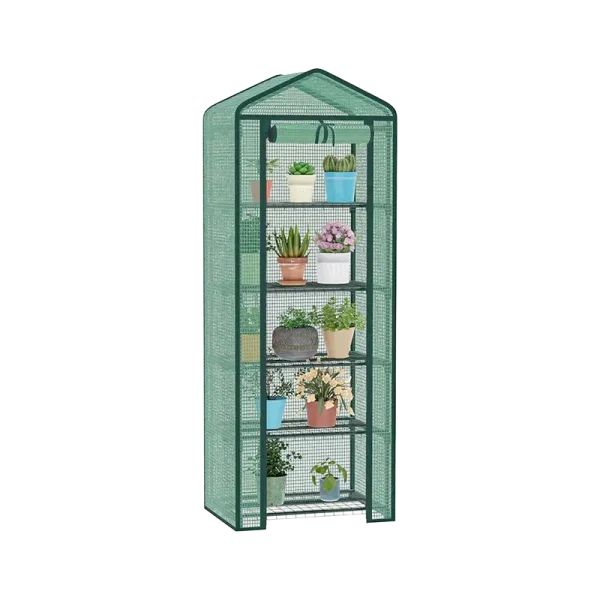 mini greenhouse with PE cover 5 tier portable mini greenhouse with green reinforced PE cover and roll up zippered door